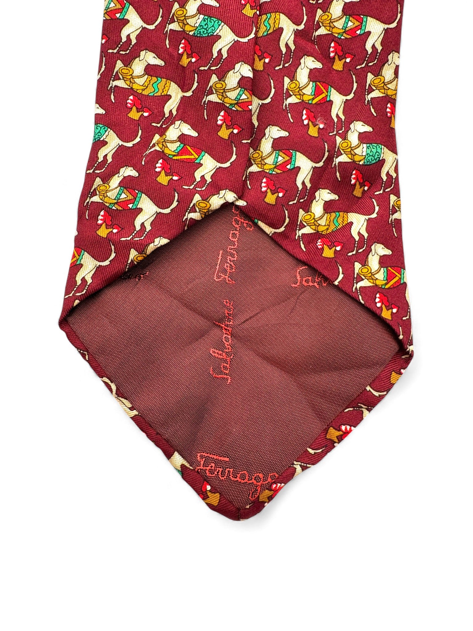 90s Salvatore Ferragamo Krawatte Windhund Seide Made In Italy Rot