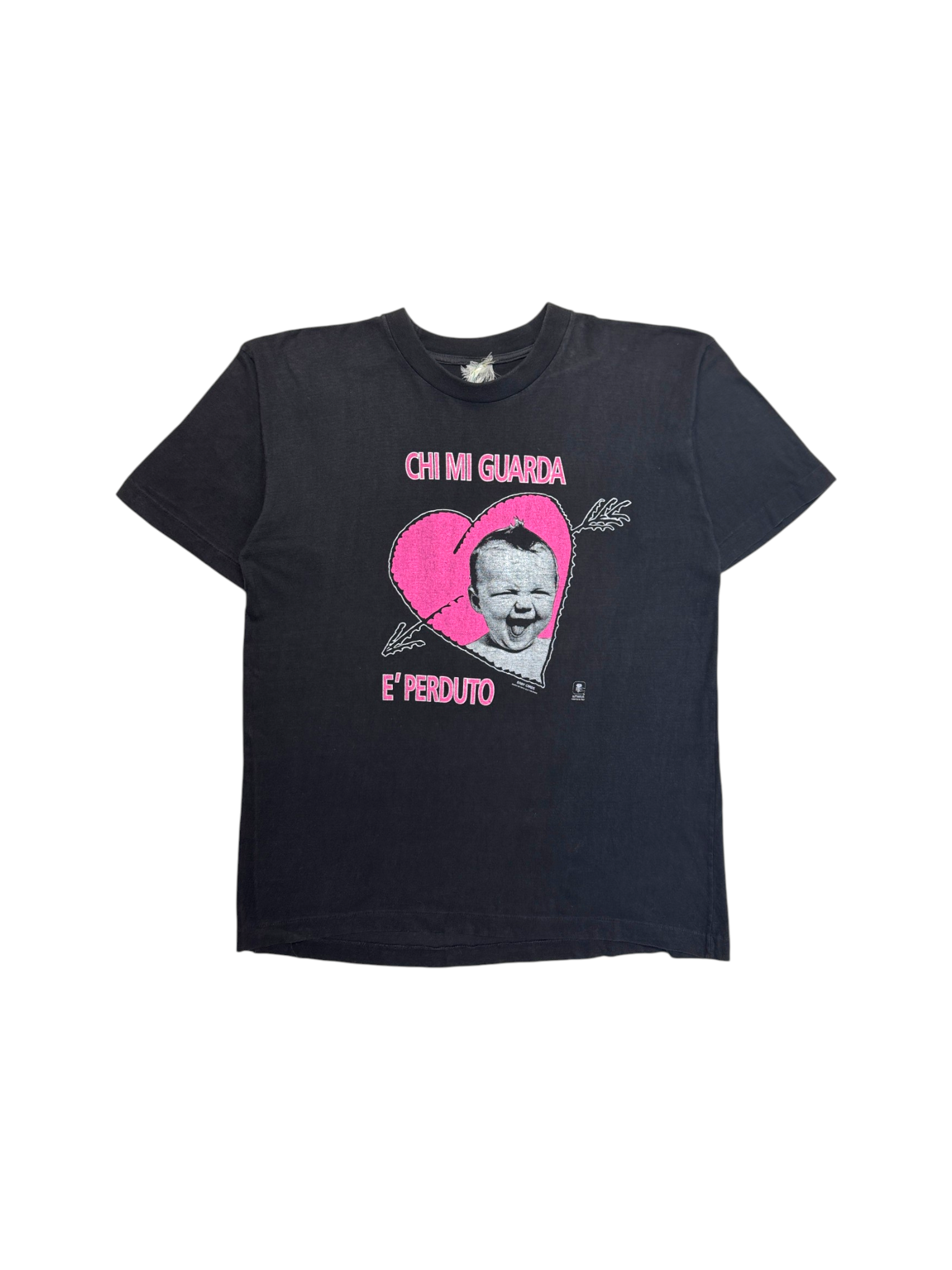 90s Shirt Baby Print „CHI MI GUARDA E’ PERDUTO“ Single Stitch Schwarz