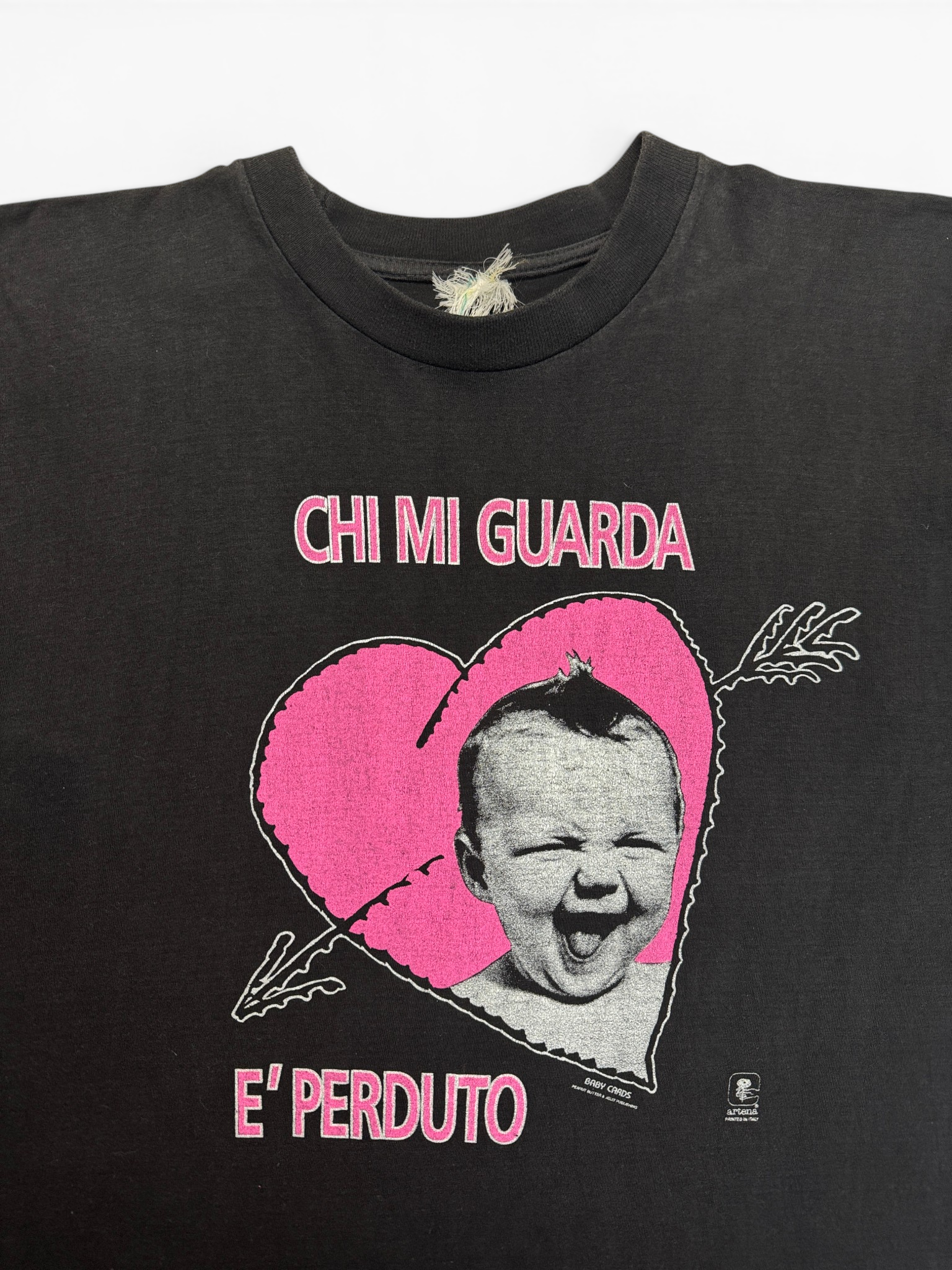 90s Shirt Baby Print „CHI MI GUARDA E’ PERDUTO“ Single Stitch Schwarz