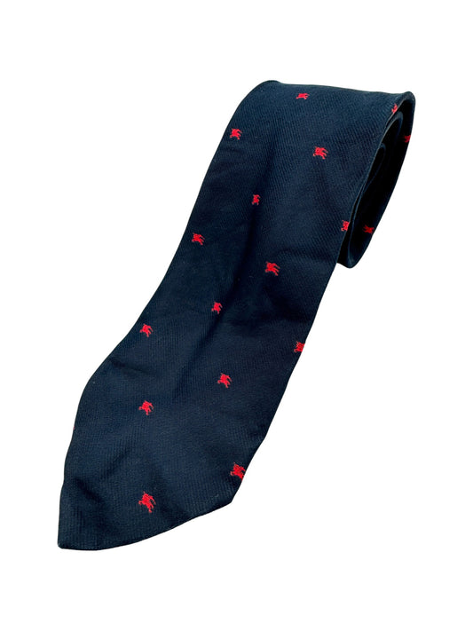 90s Burberrys Krawatte All Over Monogramm Seide Made In England Dunkelblau