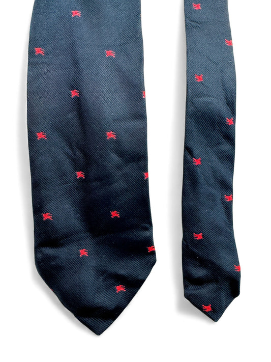 90s Burberrys Krawatte All Over Monogramm Seide Made In England Dunkelblau