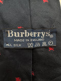 90s Burberrys Krawatte All Over Monogramm Seide Made In England Dunkelblau