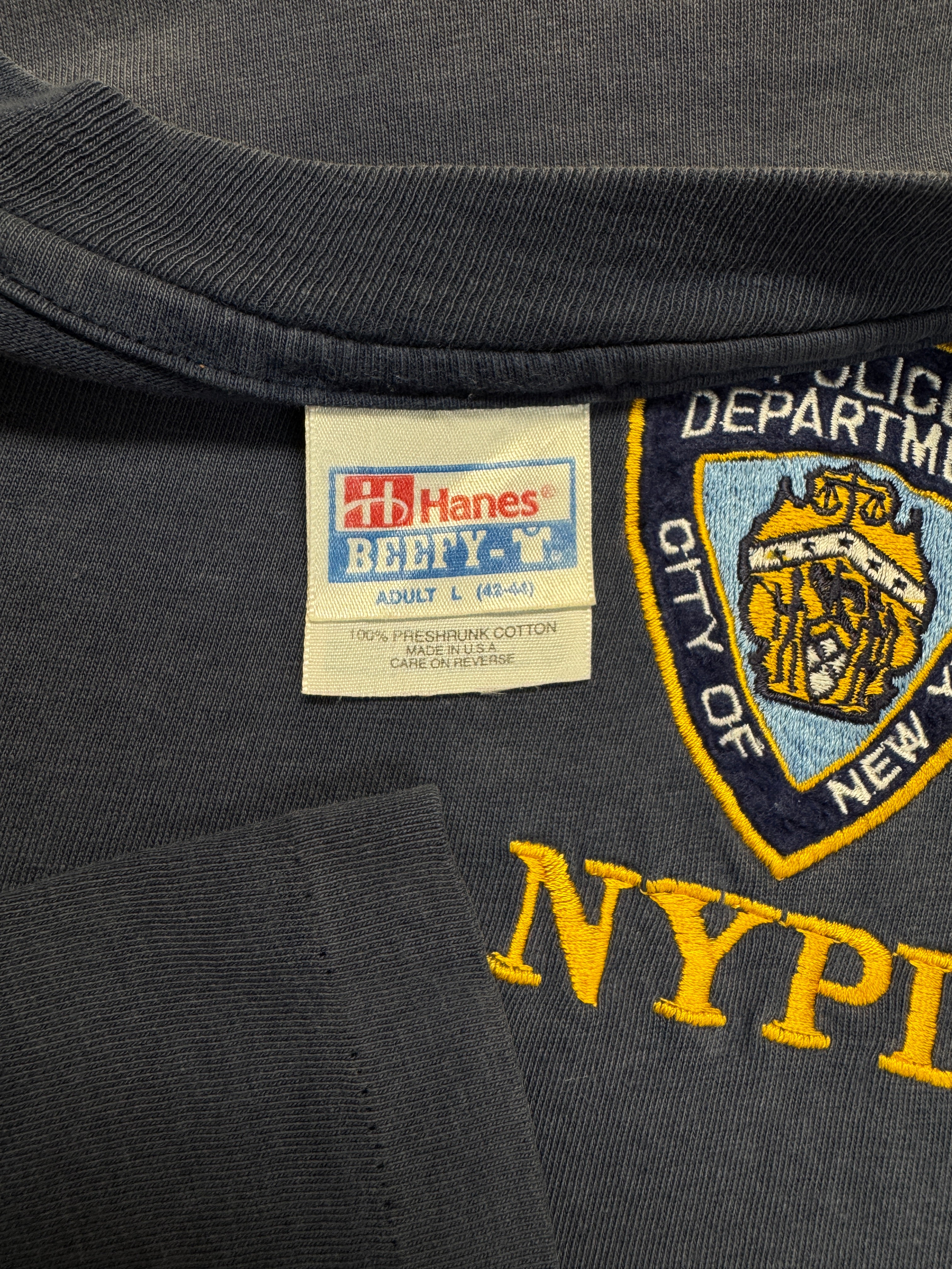 90s Faded Hanes Shirt NYPD Single Stitch Blau