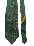 90s Salvatore Ferragamo Krawatte Acrobats Baroque Frame Print Seide Made In Italy Grün