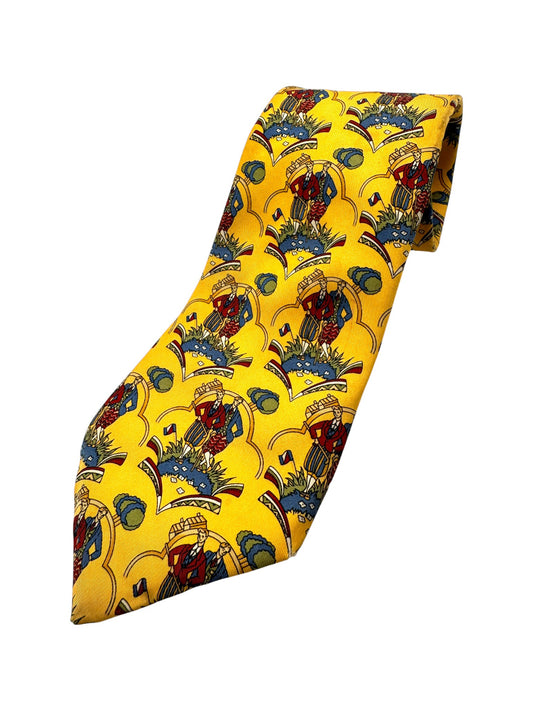90s Salvatore Ferragamo Krawatte Golf Print Made In Italy Seide