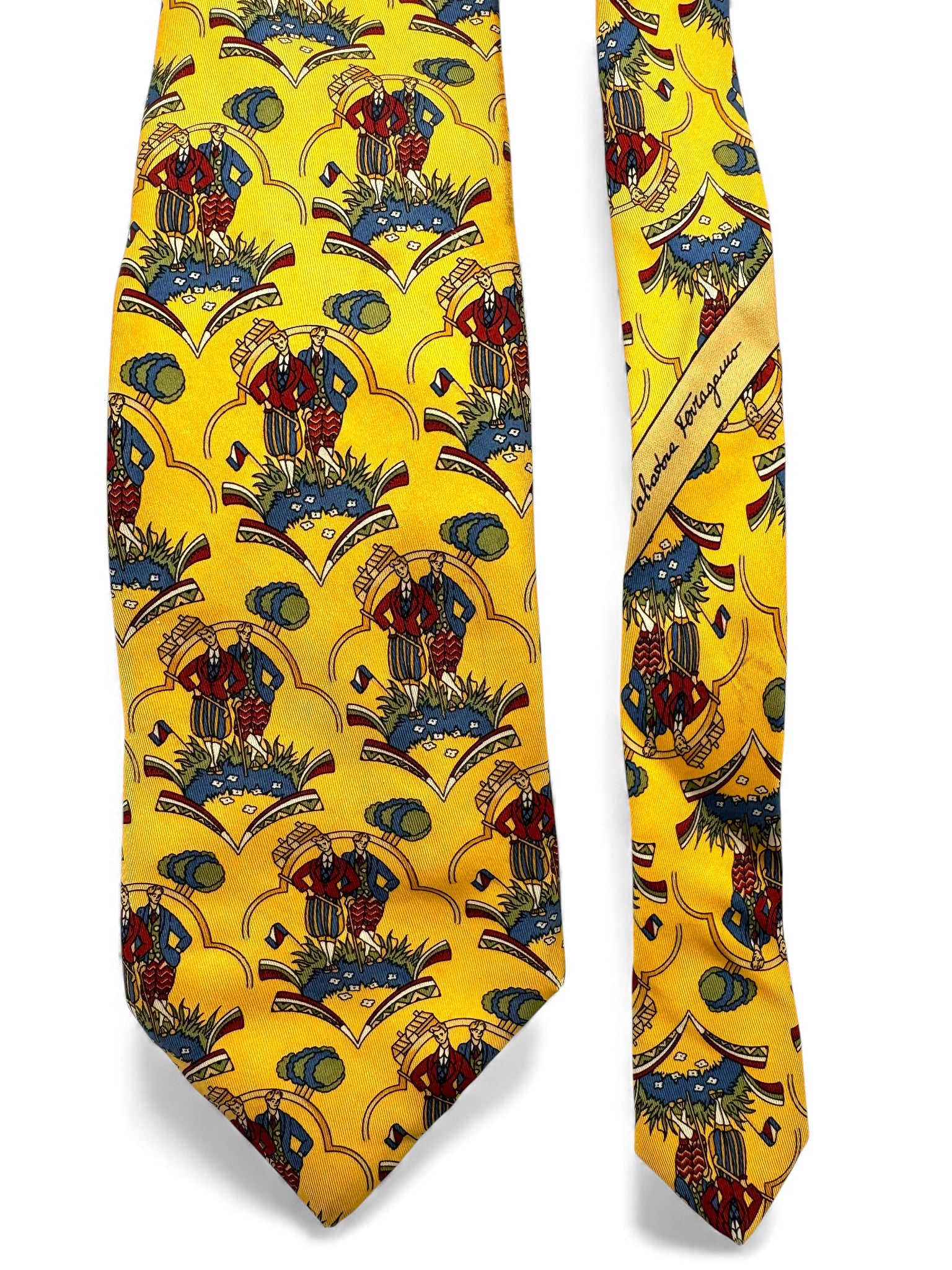 90s Salvatore Ferragamo Krawatte Golf Print Made In Italy Seide