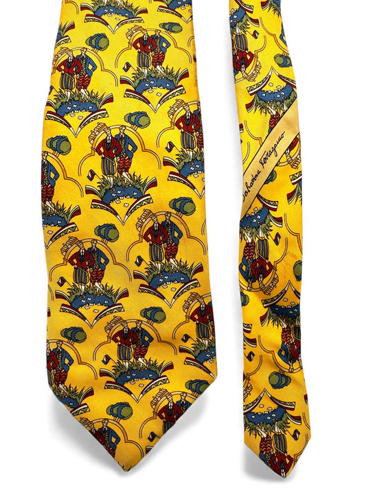 90s Salvatore Ferragamo Krawatte Golf Print Made In Italy Seide
