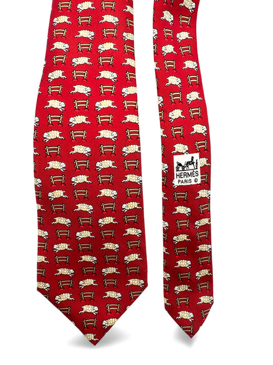 Hermes Krawatte Schafe Made In France SeideRot