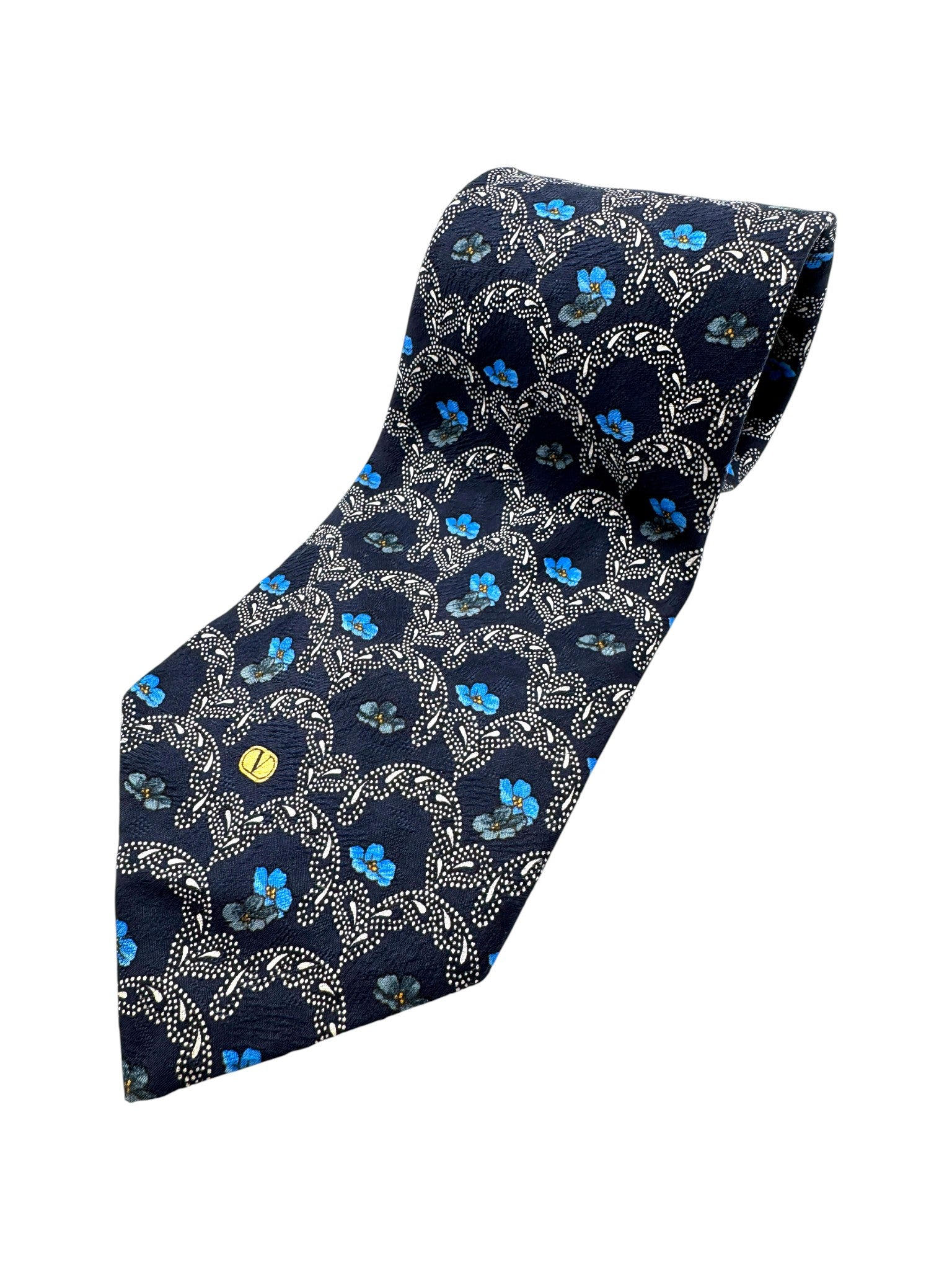 Valentino Krawatte Floral Paisley Pattern Seide Made In Italy Blau