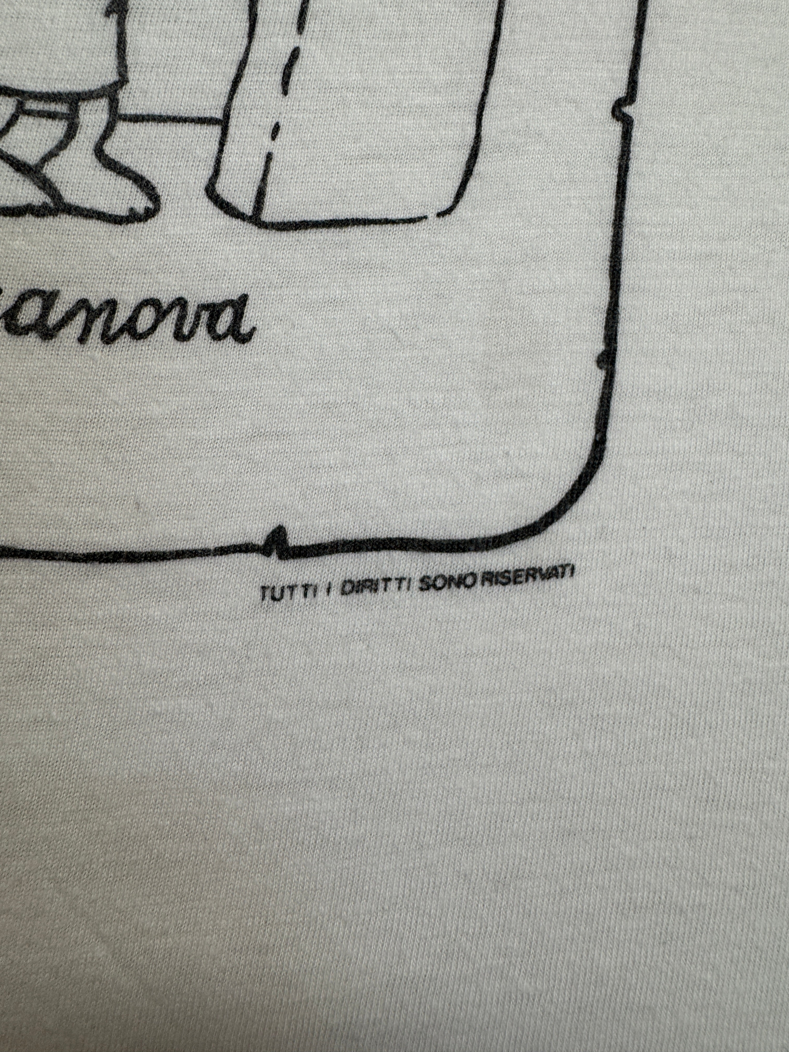 90s Comic Print Shirt Italian Cane Wordplay Single Stitch Weiß