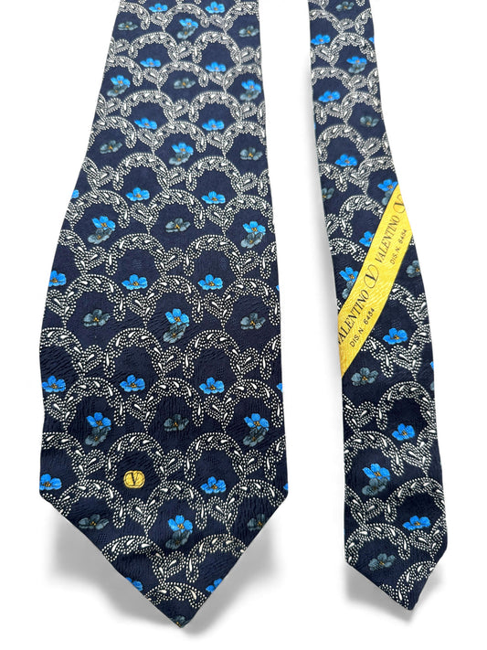 Valentino Krawatte Floral Paisley Pattern Seide Made In Italy Blau
