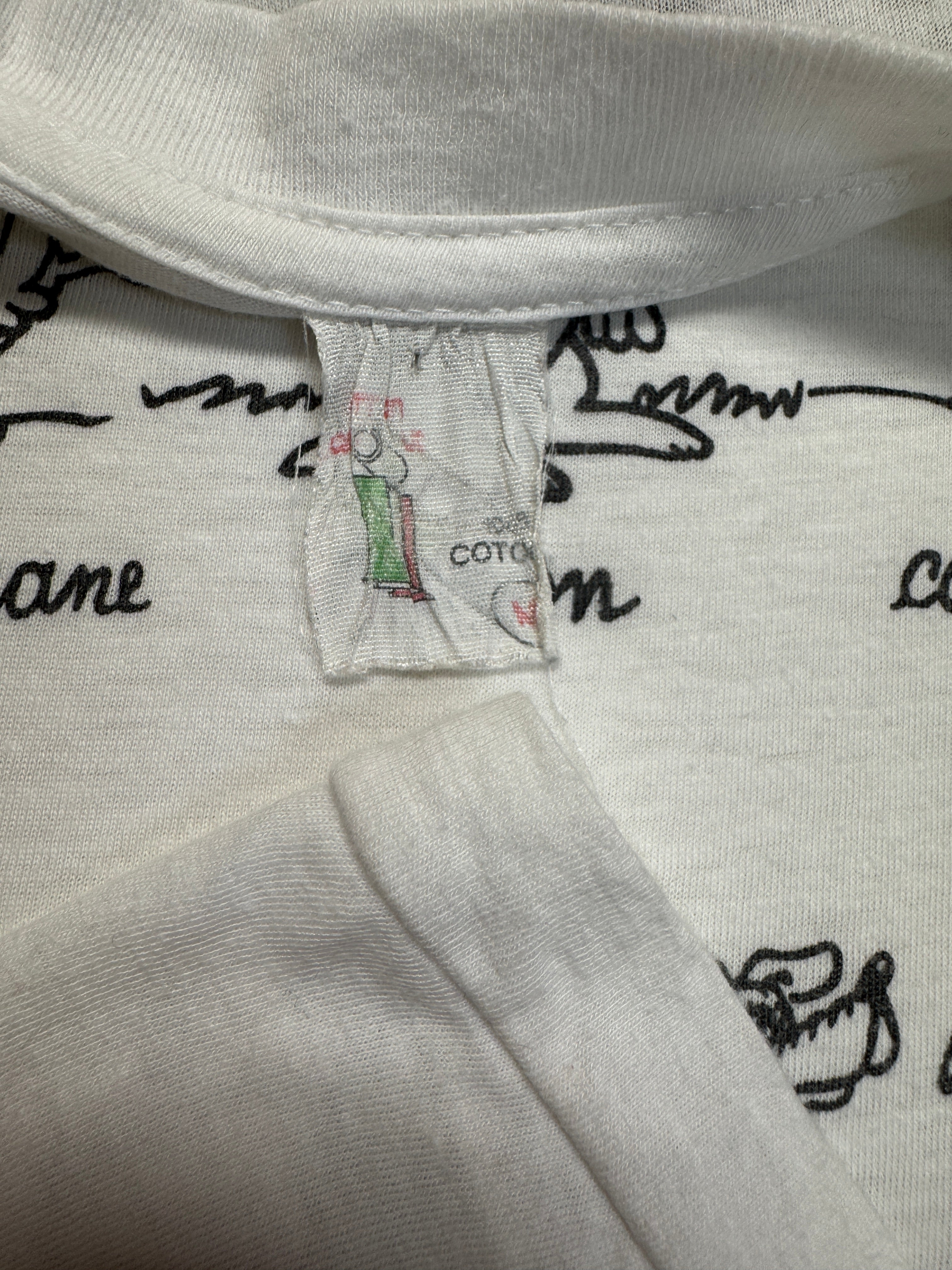 90s Comic Print Shirt Italian Cane Wordplay Single Stitch Weiß