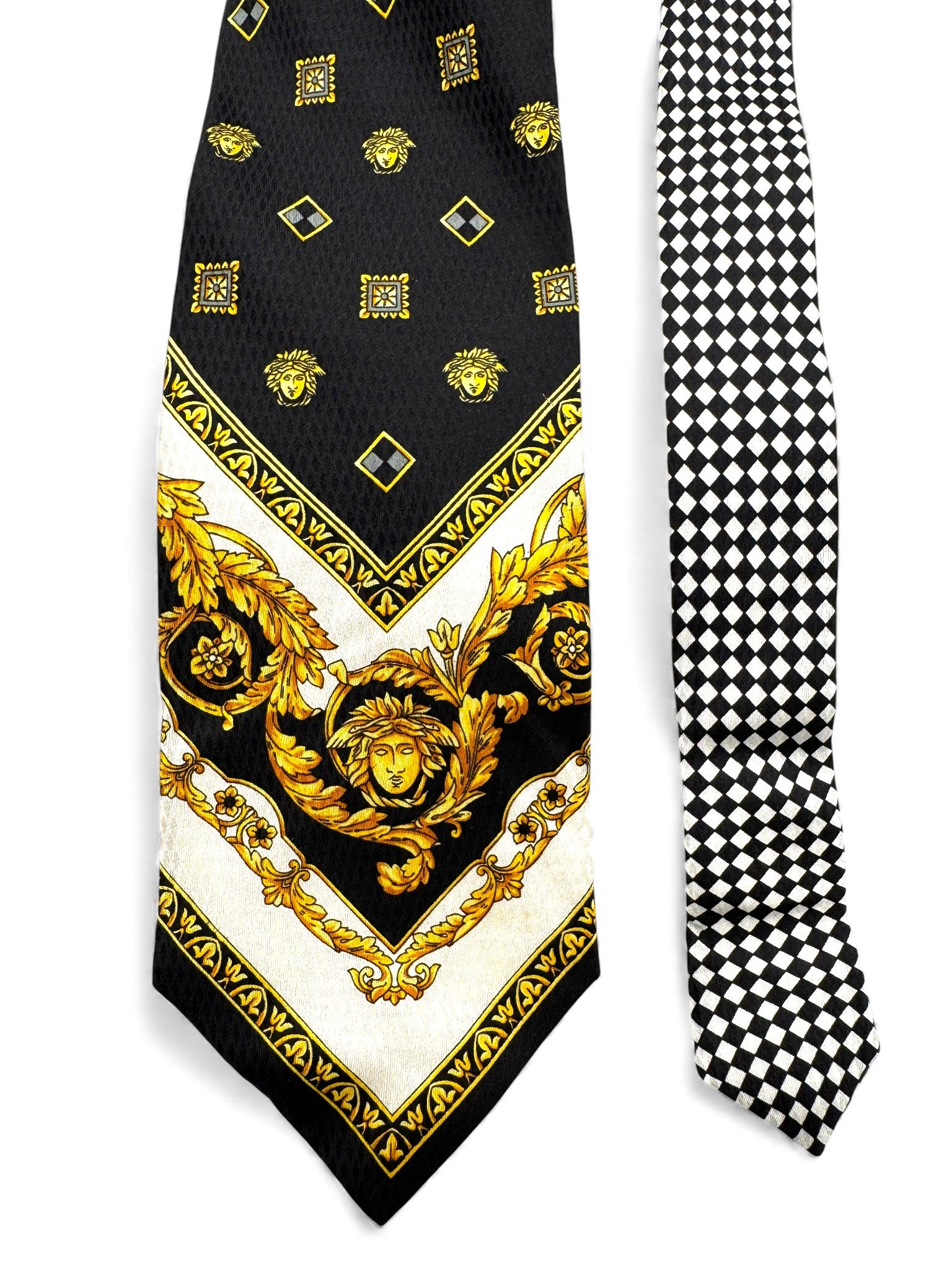 90s Gianni Versace Krawatte Medusa Pattern Seide Schwarz Gold