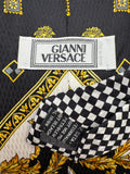 90s Gianni Versace Krawatte Medusa Pattern Seide Schwarz Gold