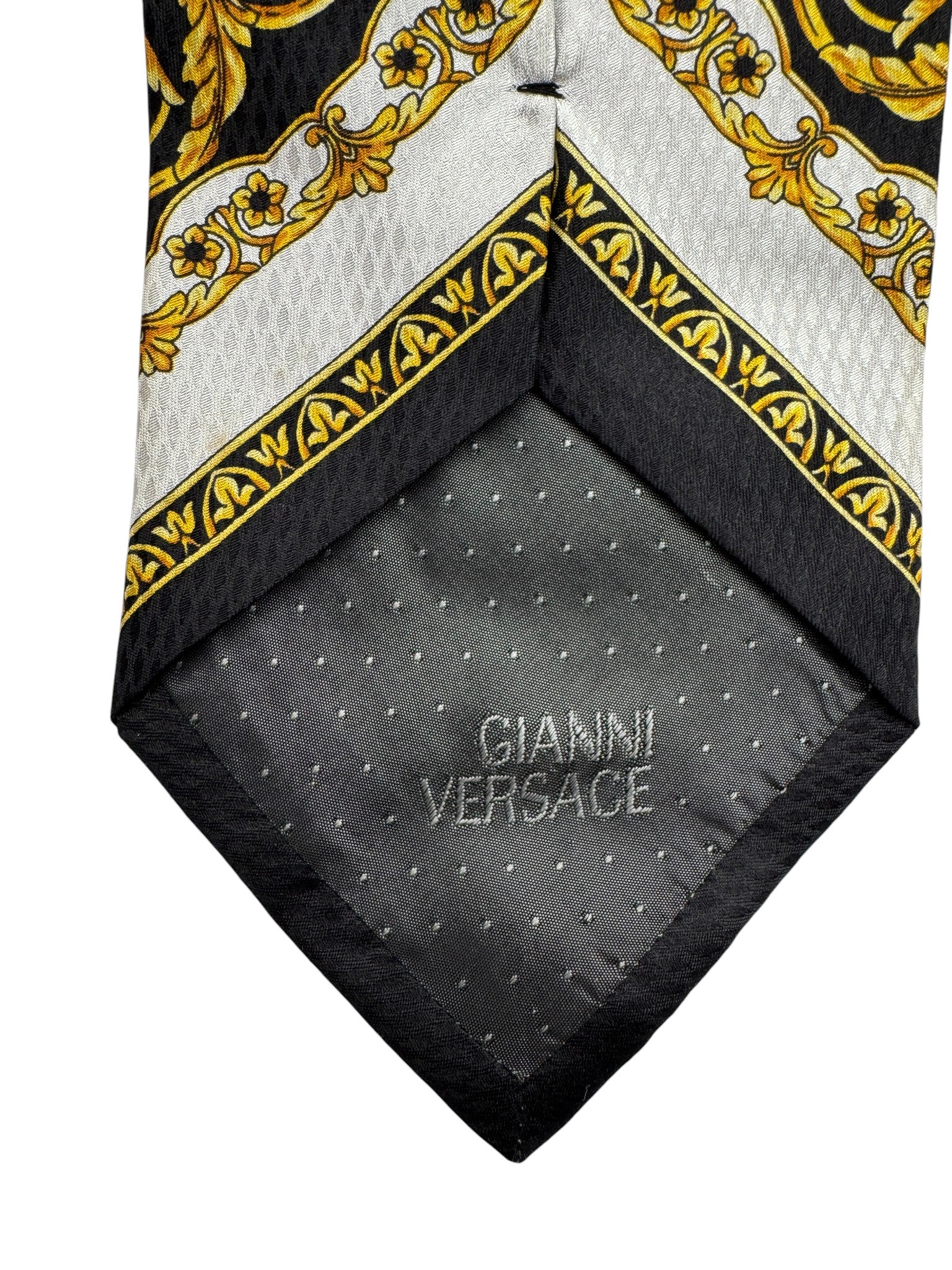 90s Gianni Versace Krawatte Medusa Pattern Seide Schwarz Gold