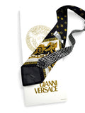 90s Gianni Versace Krawatte Medusa Pattern Seide Schwarz Gold
