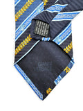 90s Gianni Versace Krawatte Baroque Greek Key Meander Seide Gold Blau