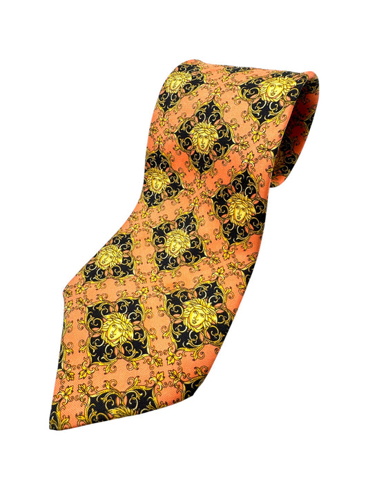90s Gianni Versace Krawatte Medusa Made In Spain Seide Peach Gold