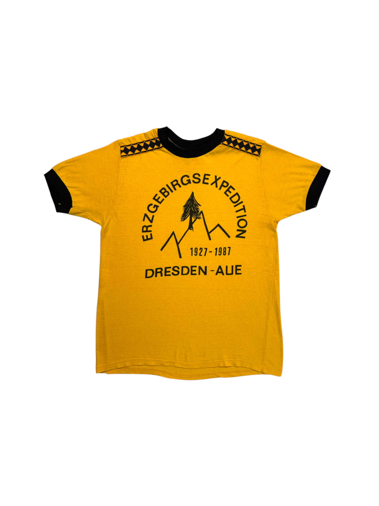 1987 DDR Ringer Shirt „Erzgebirgsexpedition 1927-1987 Dresden-Aue“ Gelb