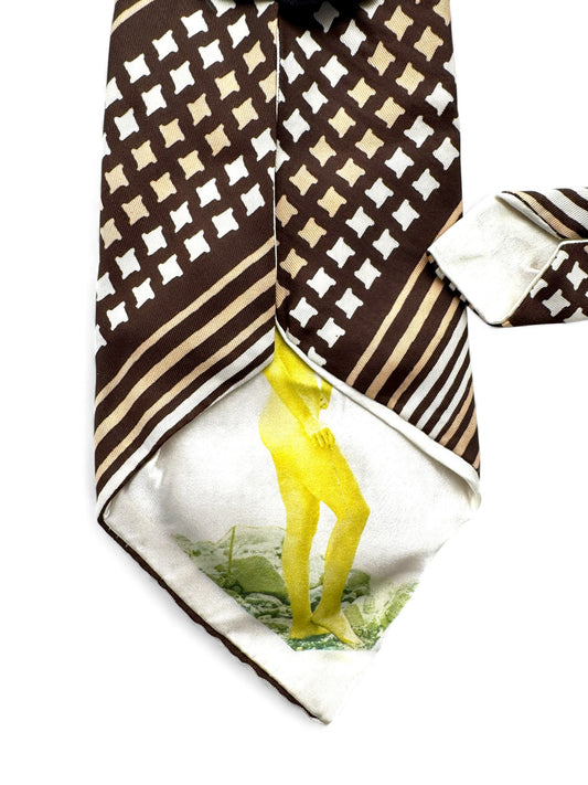 80s Peekaboo Krawatte Pin Up Nude Model Made In Italy Braun Weiß