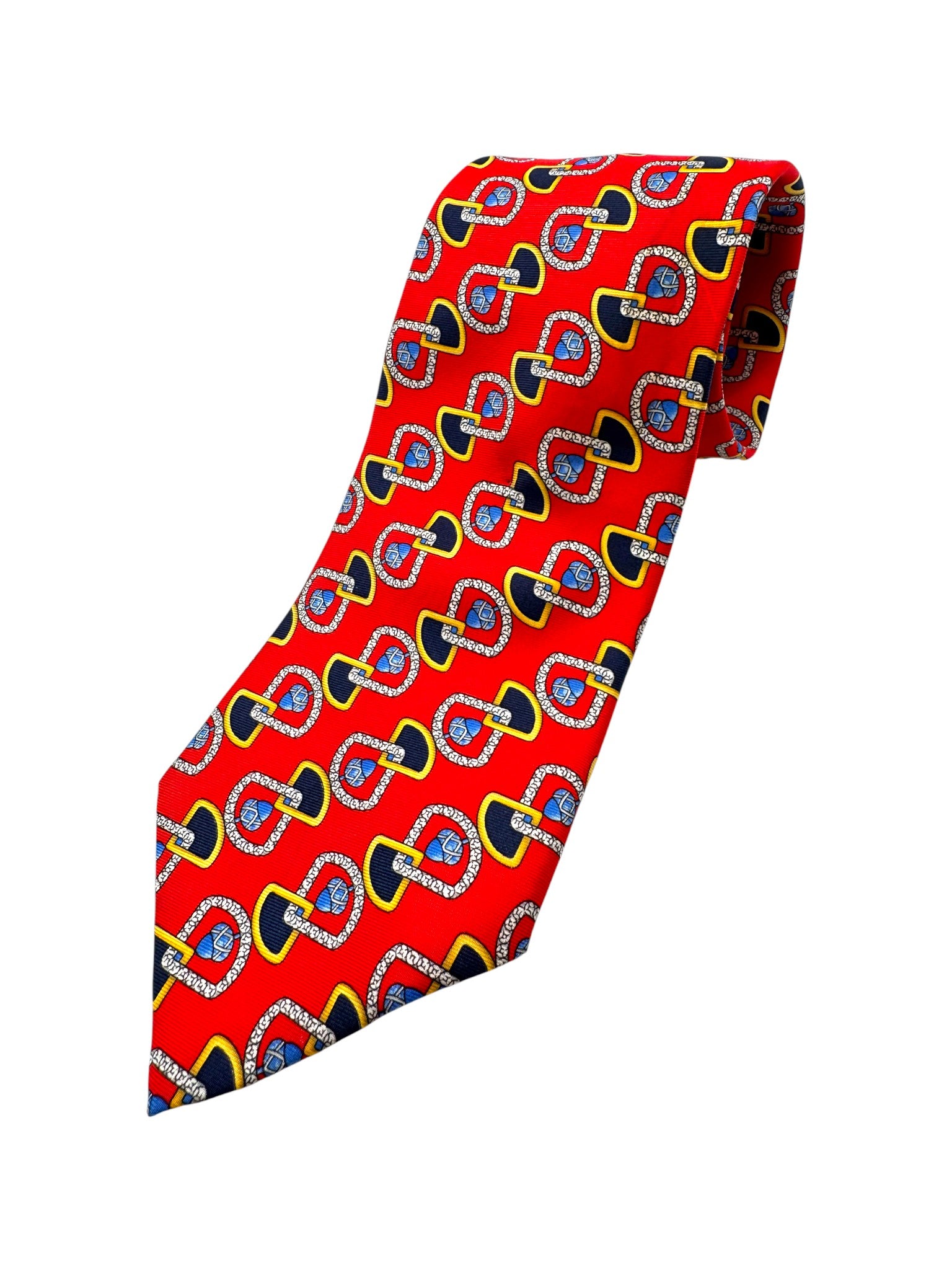 90s MCM Krawatte Interlocking Geometric Pattern Seide Made In Italy Rot