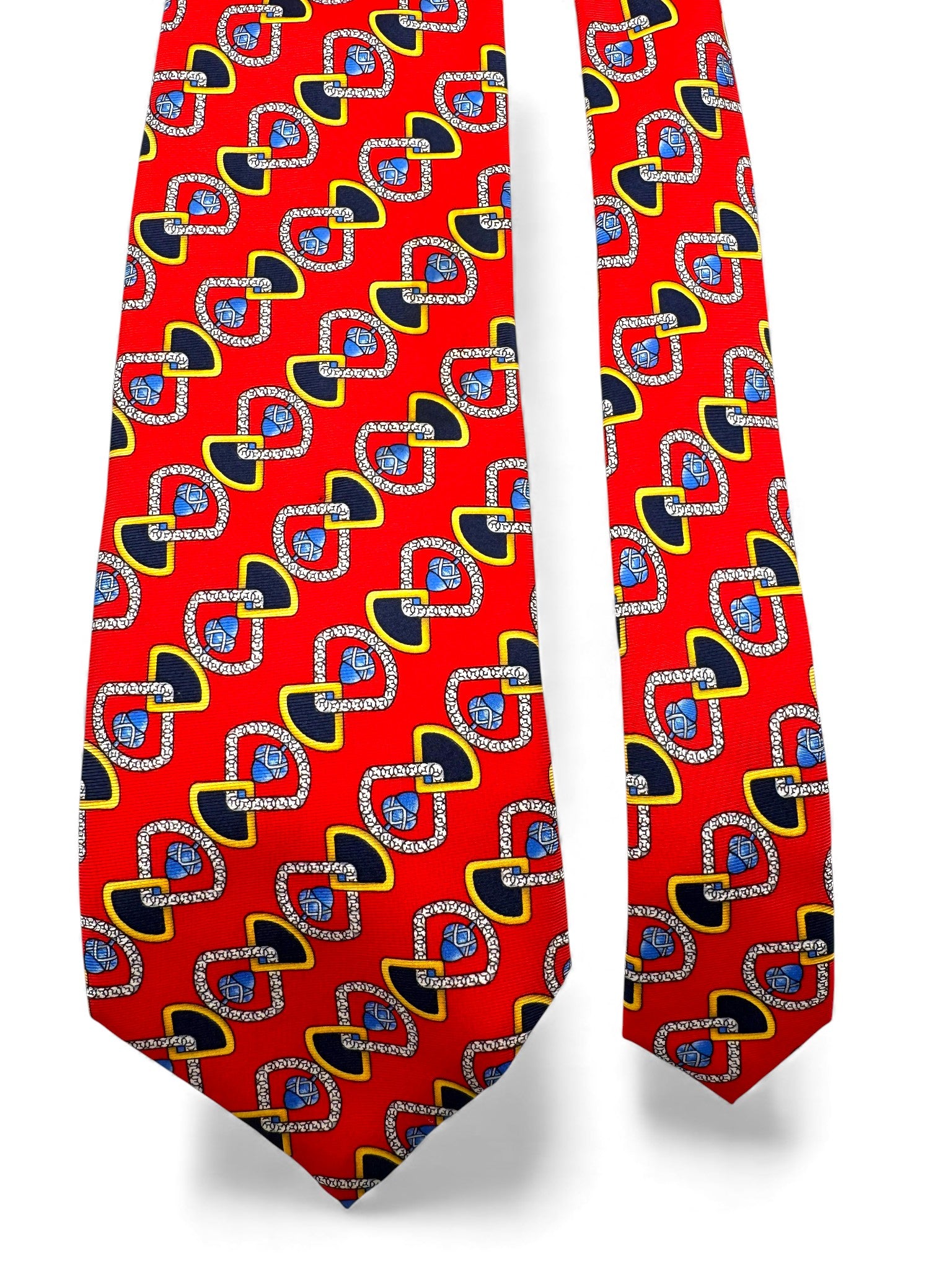90s MCM Krawatte Interlocking Geometric Pattern Seide Made In Italy Rot