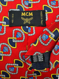 90s MCM Krawatte Interlocking Geometric Pattern Seide Made In Italy Rot