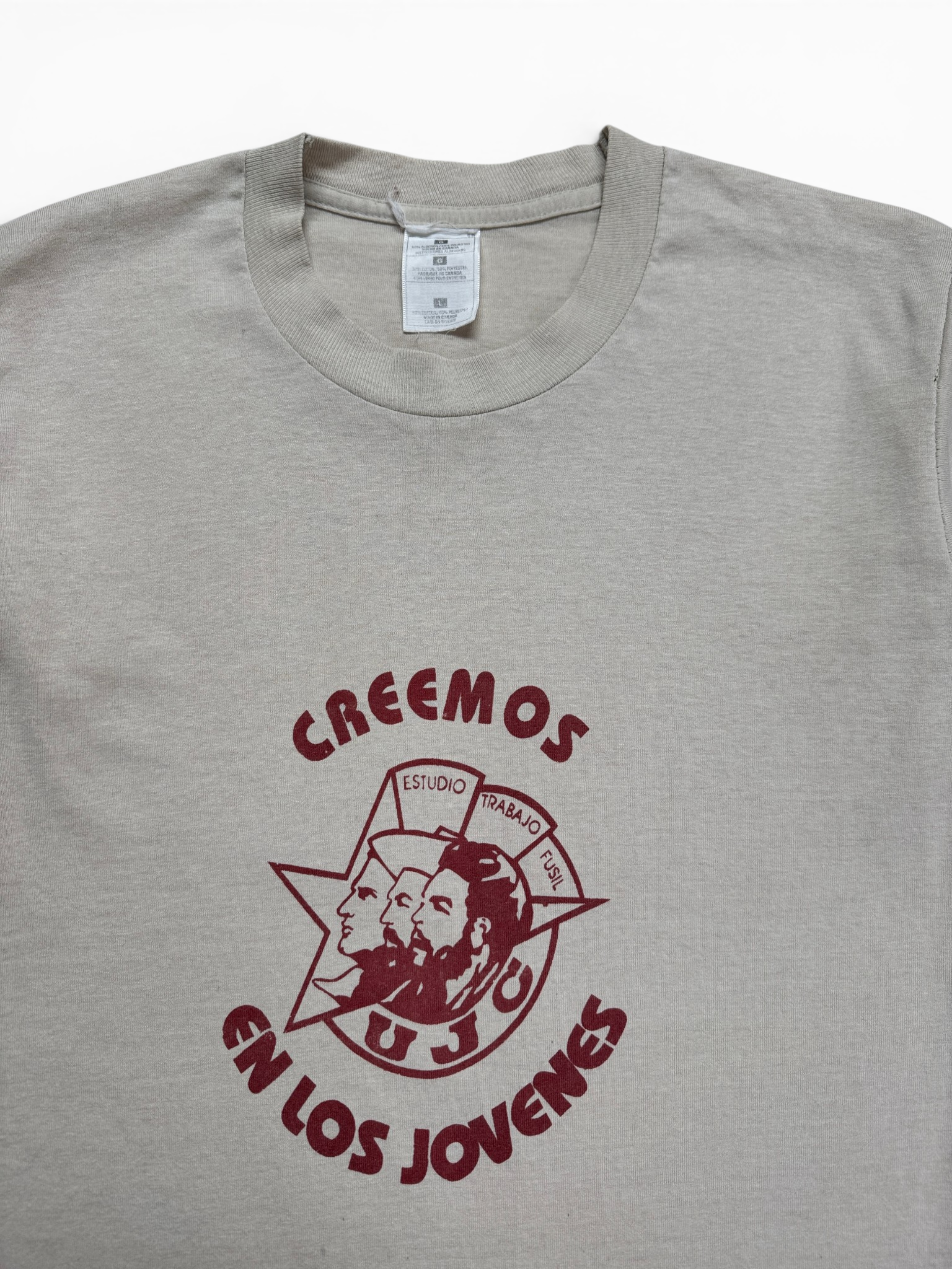 90s Fruit Of The Loom Shirt Cuba UJC Creemos En Los Jovenes Single Stitch Made In Canada Beige