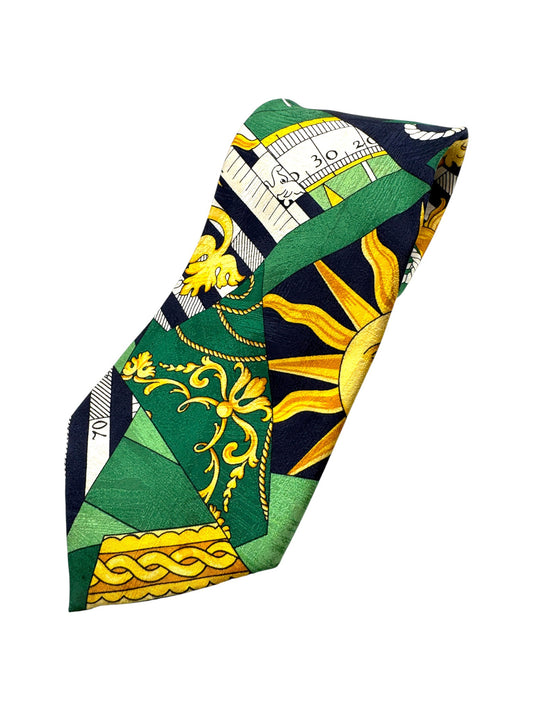 90s Kenzo Krawatte Nautical Baroque Patchwork Print Seide Made In Italy Grün Gold