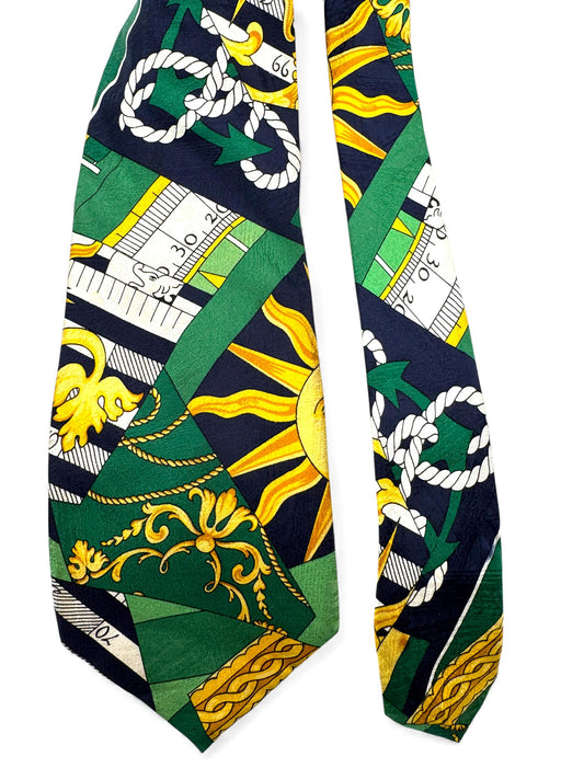 90s Kenzo Krawatte Nautical Baroque Patchwork Print Seide Made In Italy Grün Gold