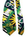 90s Kenzo Krawatte Nautical Baroque Patchwork Print Seide Made In Italy Grün Gold