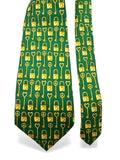 90s Moschino Krawatte Hearts Locks and Peace Keys Print Seide Made In Italy Grün Gold