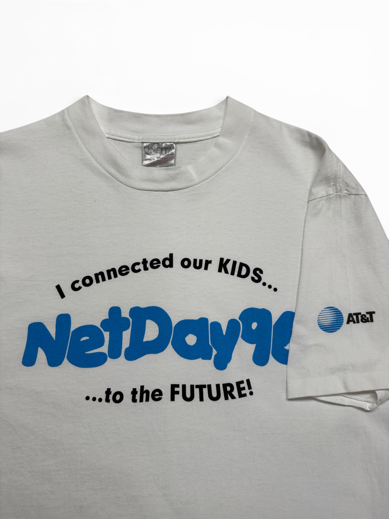 1996 Oneita Shirt NetDay96 Internet Education Single Stitch Weiß