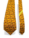 90s Salvatore Ferragamo Krawatte Dragonfly Bunny Floral Print Seide Made In Italy Gelb/Gold