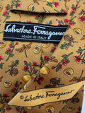 90s Salvatore Ferragamo Krawatte Dragonfly Bunny Floral Print Seide Made In Italy Gelb/Gold