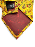90s Salvatore Ferragamo Krawatte Dragonfly Bunny Floral Print Seide Made In Italy Gelb/Gold