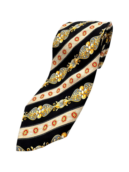 90s MCM Krawatte Novelty Print Seide Made In Italy Dunkelblau Gold