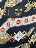 90s MCM Krawatte Novelty Print Seide Made In Italy Dunkelblau Gold