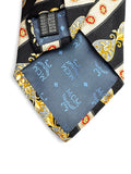 90s MCM Krawatte Novelty Print Seide Made In Italy Dunkelblau Gold