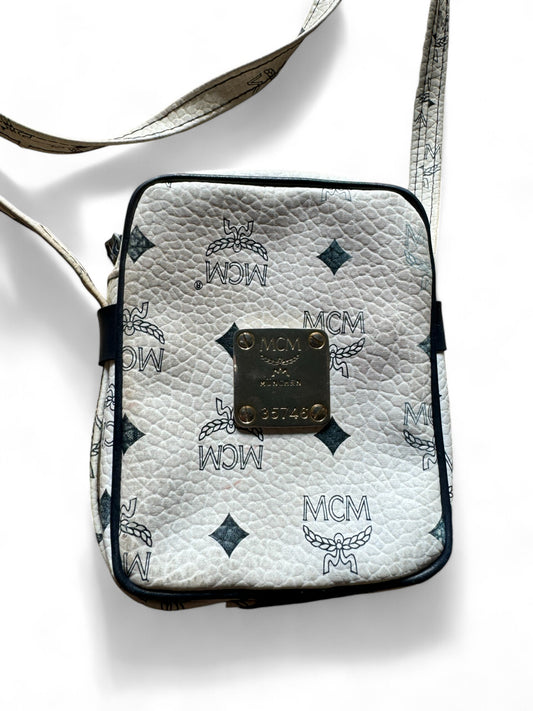 Vintage MCM Crossbody Bag Basic Monogramm Weiß Schwarz
