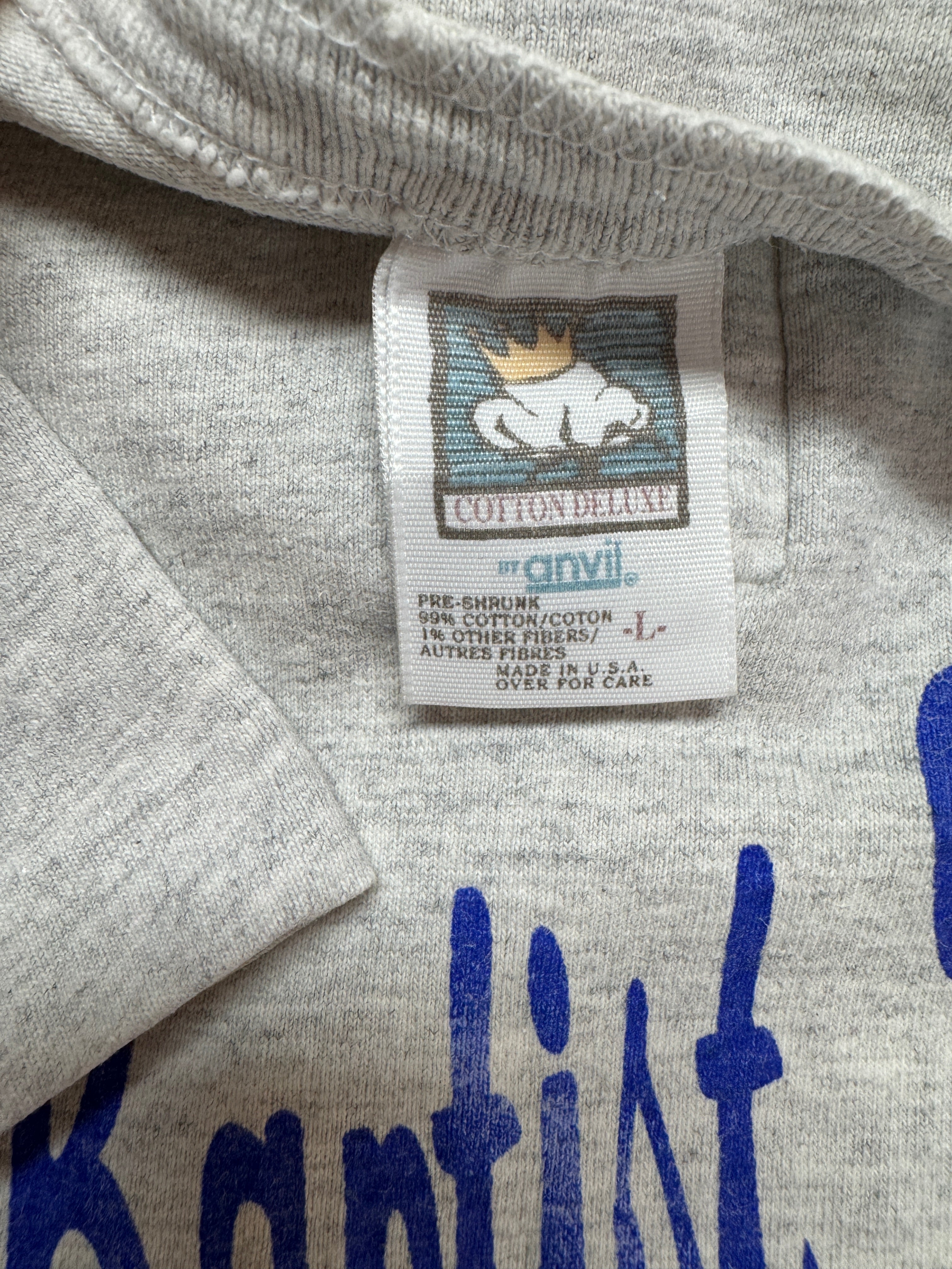 90s Anvil Shirt First Baptist Denbigh Pacesetters Henley Made In USA Single Stitch Grau
