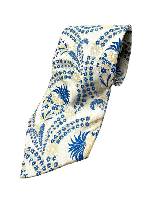 90s Gianfranco Ferré Krawatte Floral Pattern Seide Made In Italy Blau Weiß