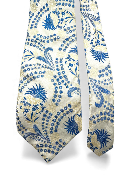 90s Gianfranco Ferré Krawatte Floral Pattern Seide Made In Italy Blau Weiß