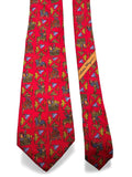 90s Salvatore Ferragamo Krawatte Novelty-Scene Print Made In Italy Seide Rot