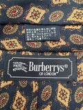90s Burberry Krawatte Japan Repeating Medallion Pattern Seide Dunkelblau