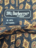 90s Burberry Krawatte Japan Repeating Medallion Pattern Seide Dunkelblau