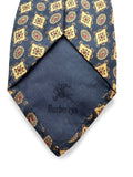 90s Burberry Krawatte Japan Repeating Medallion Pattern Seide Dunkelblau
