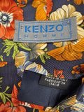 90s Kenzo Krawatte Floral Print Seide Made In Italy Dunkelblau Bunt