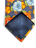 90s Kenzo Krawatte Floral Print Seide Made In Italy Dunkelblau Bunt