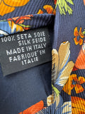 90s Kenzo Krawatte Floral Print Seide Made In Italy Dunkelblau Bunt